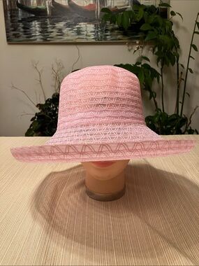 Chic Pink Wide Brim Polyester Braid Hat